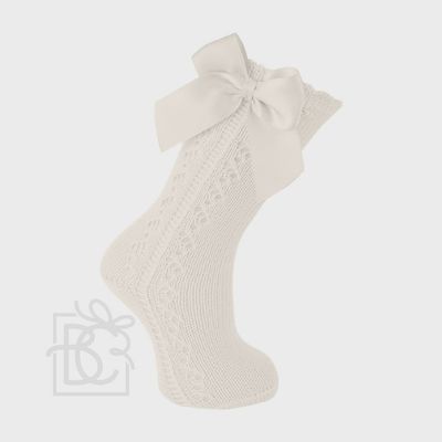 Scottish Yarn Openwork Bow Knee High Socks
