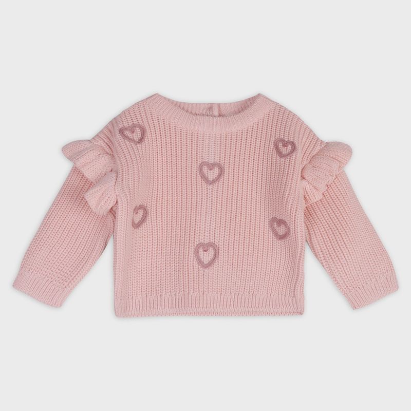 Hearts Embroidered Slouchy Sweater Knit Pullover
