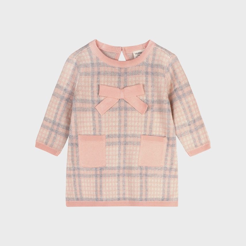 Sophie Bow Checkered Sweater Knit Dress
