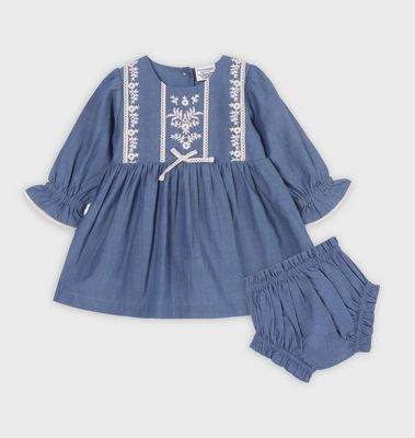 Soft Denim Embroidered Dress &amp; Bloomer