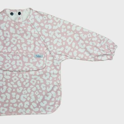 Long Sleeve Smock Bib | Leopard Pink