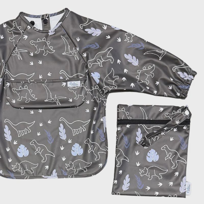 Long Sleeve Smock Bib | Dino Blackout