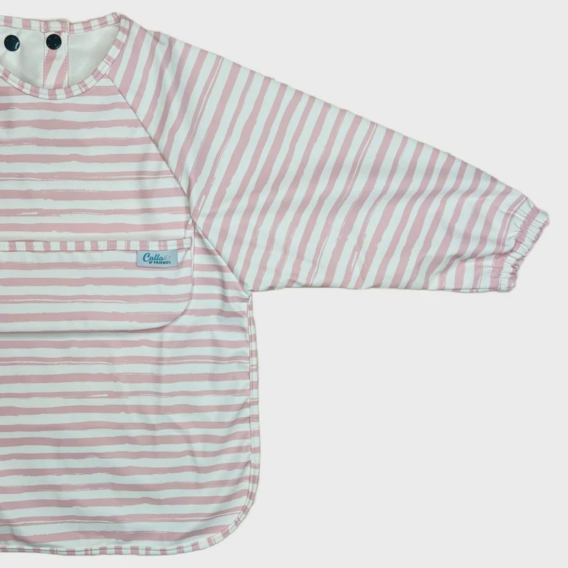 Long Sleeve Smock Bib | Brush Stripes Pink