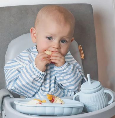 Long Sleeve Smock Bib | Brush Stripes Blue