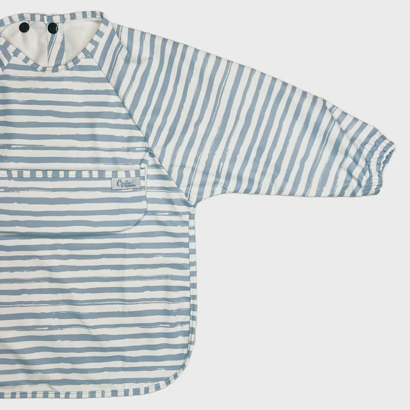 Long Sleeve Smock Bib | Brush Stripes Blue