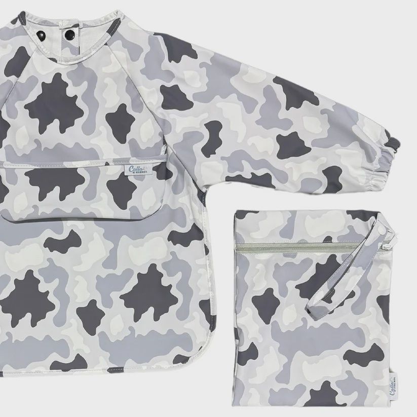 Long Sleeve Smock Bib | Gray Camo