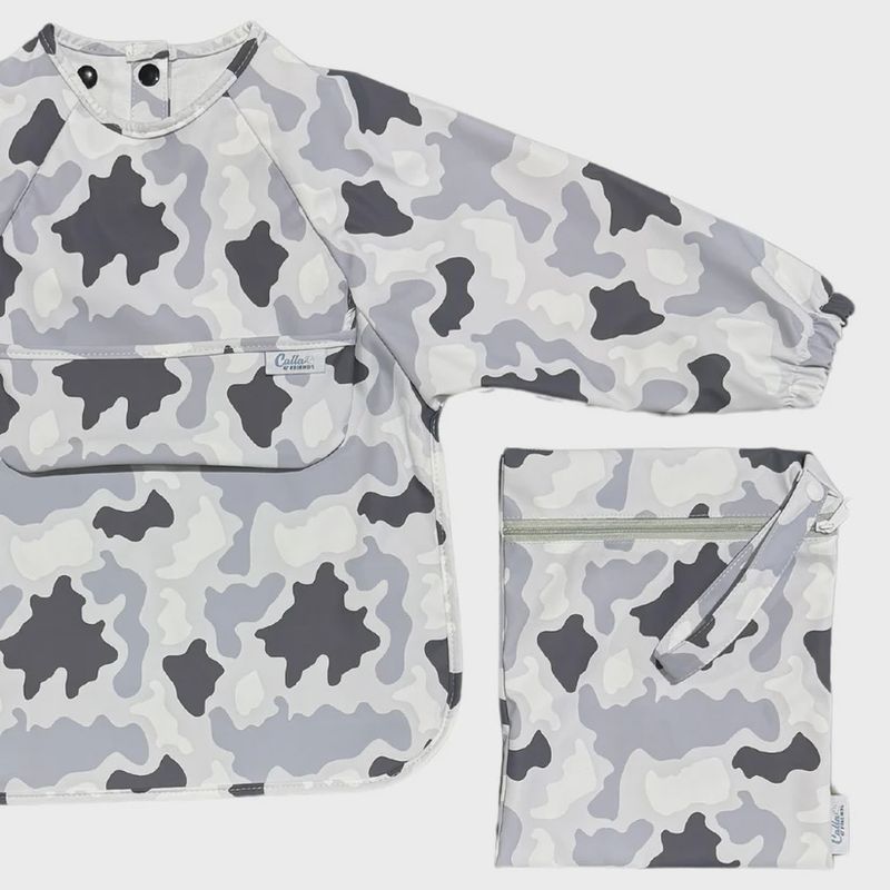 Long Sleeve Smock Bib | Gray Camo