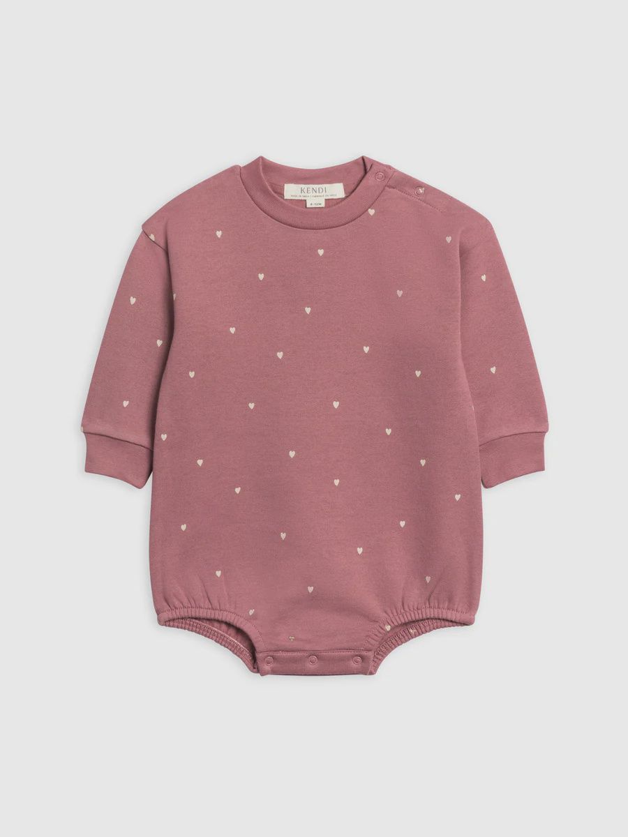 Jamie Fleece Bubble Romper | Raspberry Hearts