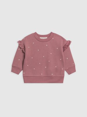 Abbey Fleece Ruffle Sleeve Pullover Sweatshirt | Raspberry Hearts
