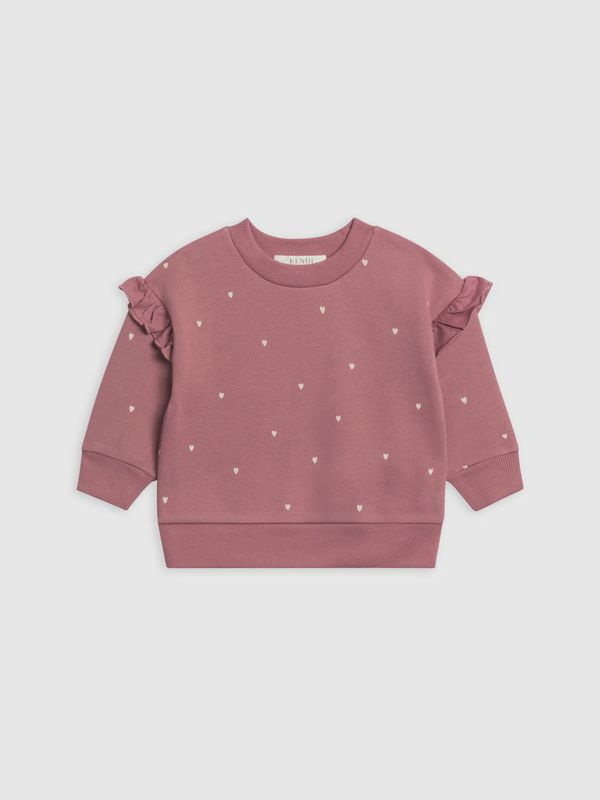 Abbey Fleece Ruffle Sleeve Pullover Sweatshirt | Raspberry Hearts