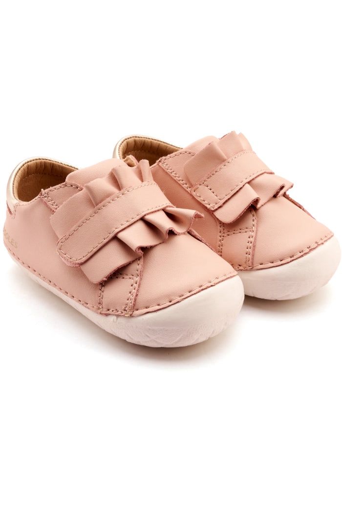 Frilly Pave Baby Shoes (2 colors), Color: Powder Pink/ Gold, Size: 19 (US 3)