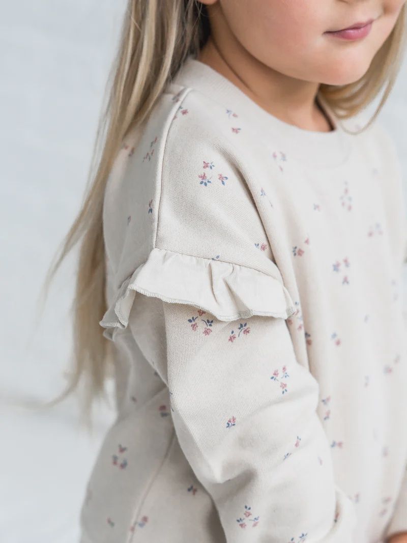 Abbey Fleece Ruffle Sleeve Pullover | Oat+Raspberry