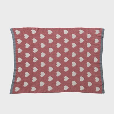 Cotton Knit Chenille Blanket w/ Hearts