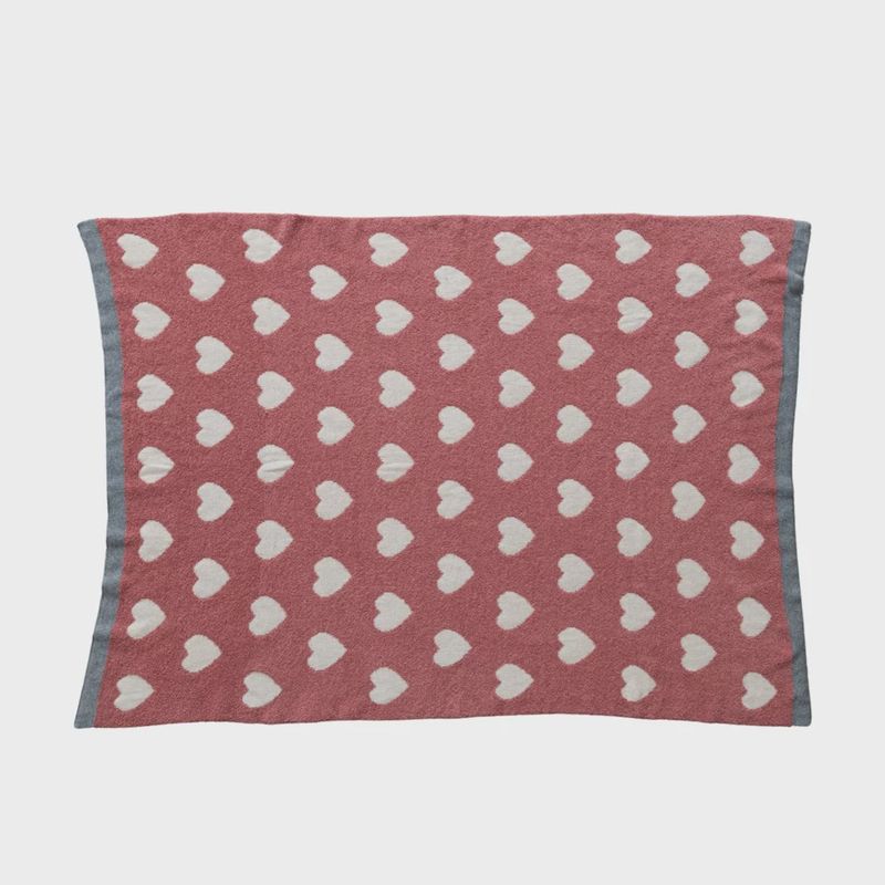 Cotton Knit Chenille Blanket w/ Hearts