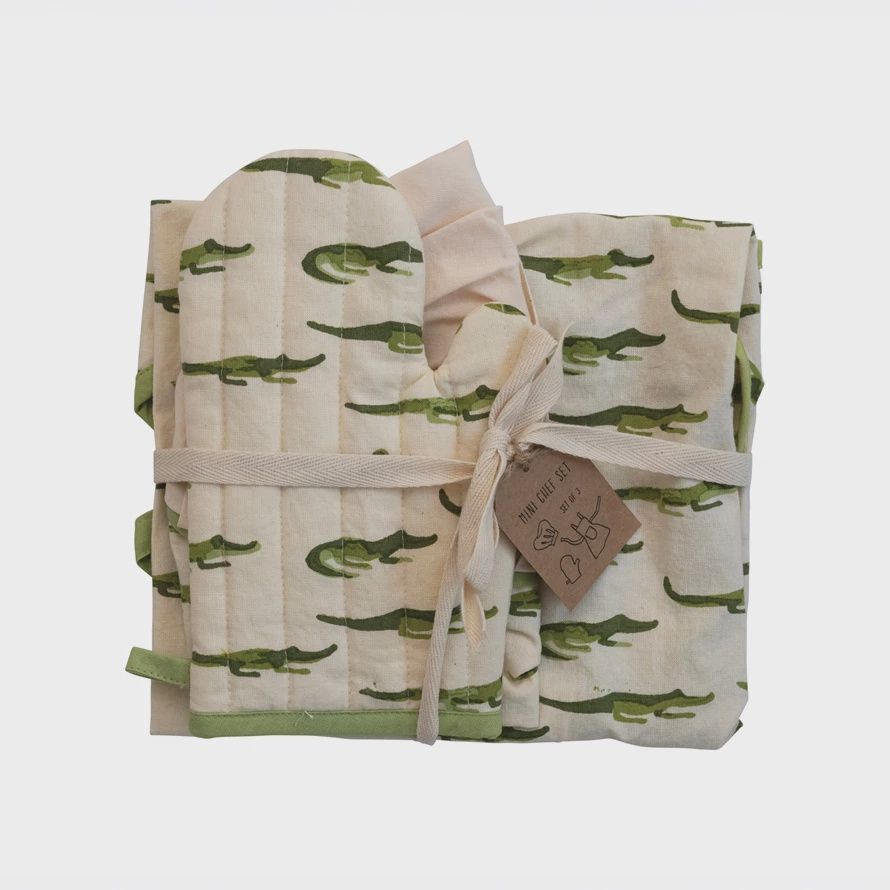 Child Apron w/ Chef Hat + Mitt SET | Alligators