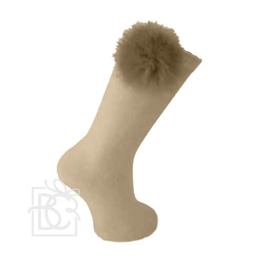 Knee Socks with Fur Pompom