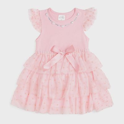 Flocked Heart V-Day Tiered Tutu Dress
