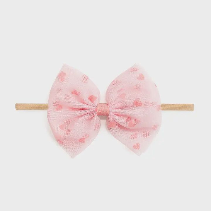 Flocked Heart Tulle Bow Baby Headband