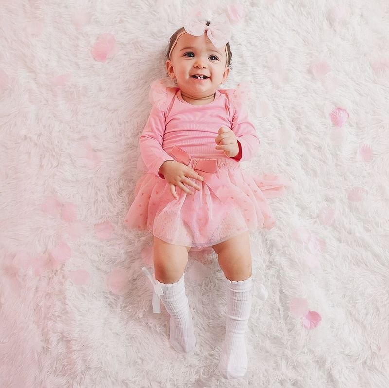 Flocked Heart Tulle Bow Baby Headband