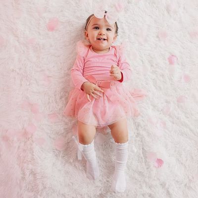 Flocked Heart Tulle Bow Baby Headband