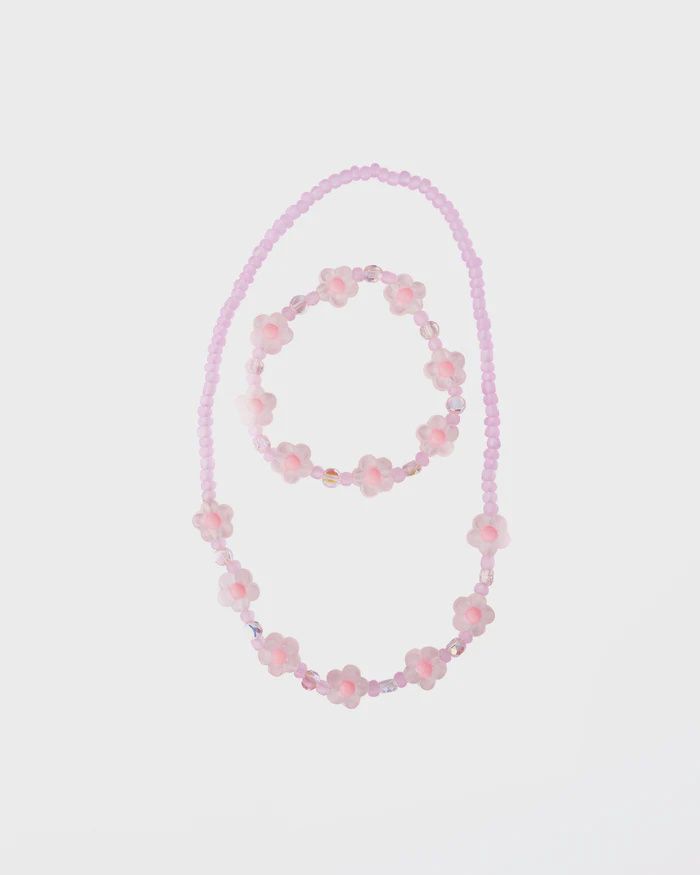 Pink Crystal Blooms Necklace &amp; Bracelet SET