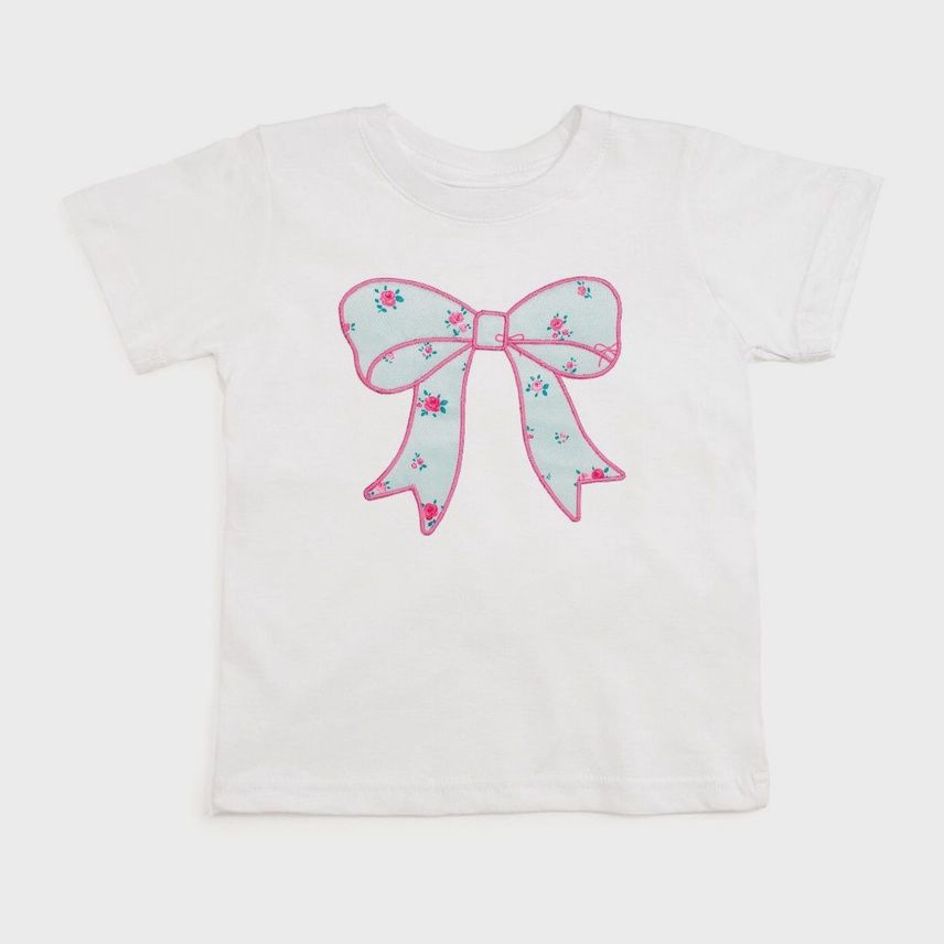 Sky Blue Floral Bow Patch Short Sleeve
