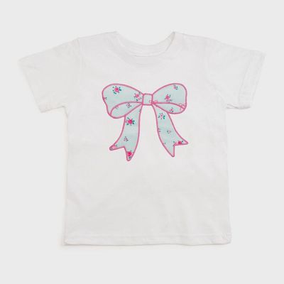 Sky Blue Floral Bow Patch Short Sleeve