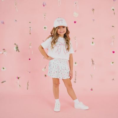 Sky Blue Floral Bow Patch Short Sleeve