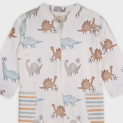 Soccer Dino Baby Zippered Jumpsuit (Organic Jersey)