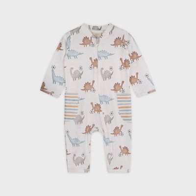 Soccer Dino Baby Zippered Jumpsuit (Organic Jersey)