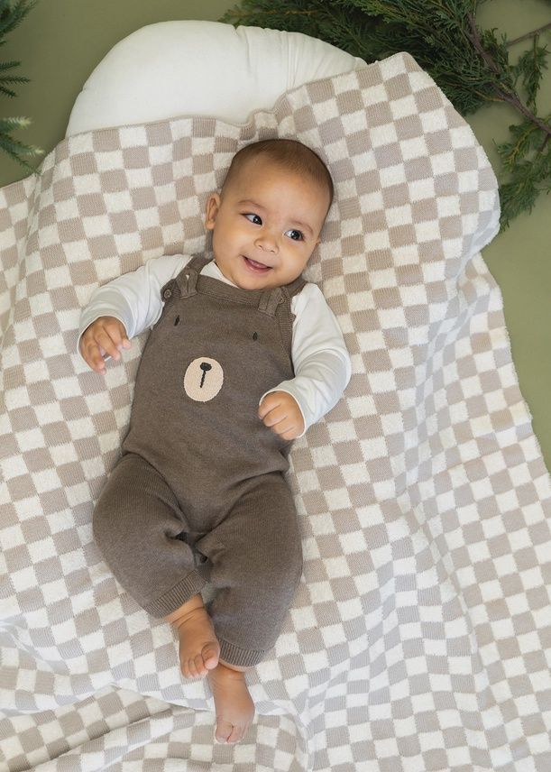 Checkered Terry Sweater Knit Baby Blanket (Organic) | Tan