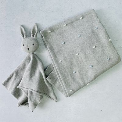 Bobble Knit Baby Blanket &amp; Lovey Gift Set (Organic)