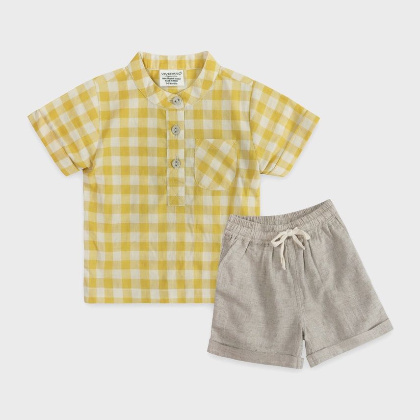 Aiden Gingham Baby Shirt + Linen Shorts (Organic)