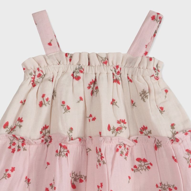 Bijou Tiered Floral Baby Dress + Bloomer (Organic) | Tea Rose