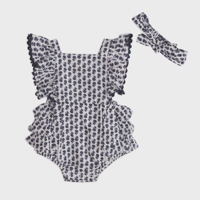 Everly Blue Floral Baby Romper + Headband (Organic) | Iris Blue