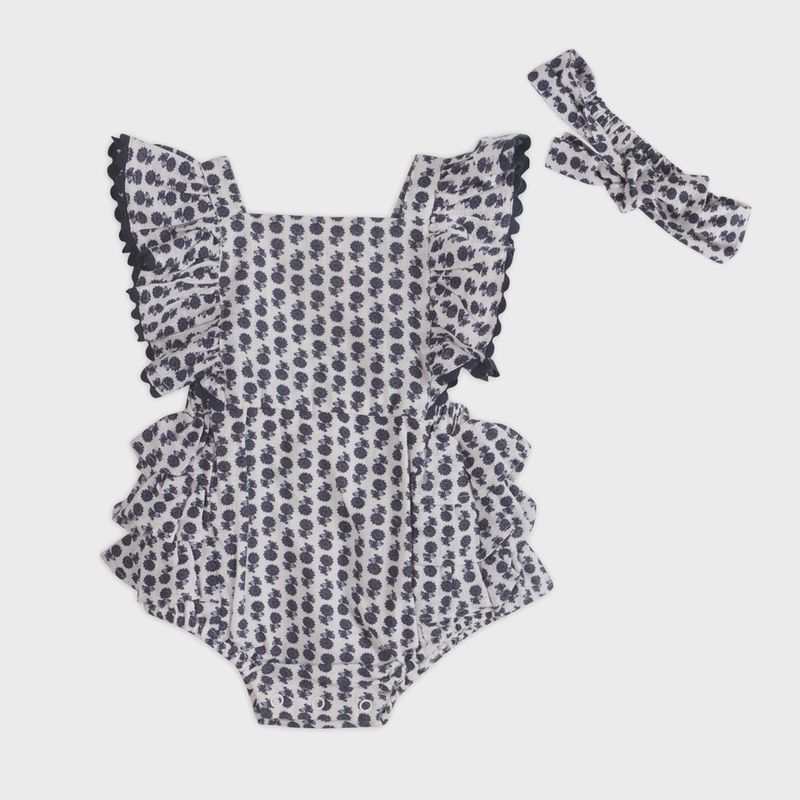 Everly Blue Floral Baby Romper + Headband (Organic) | Iris Blue