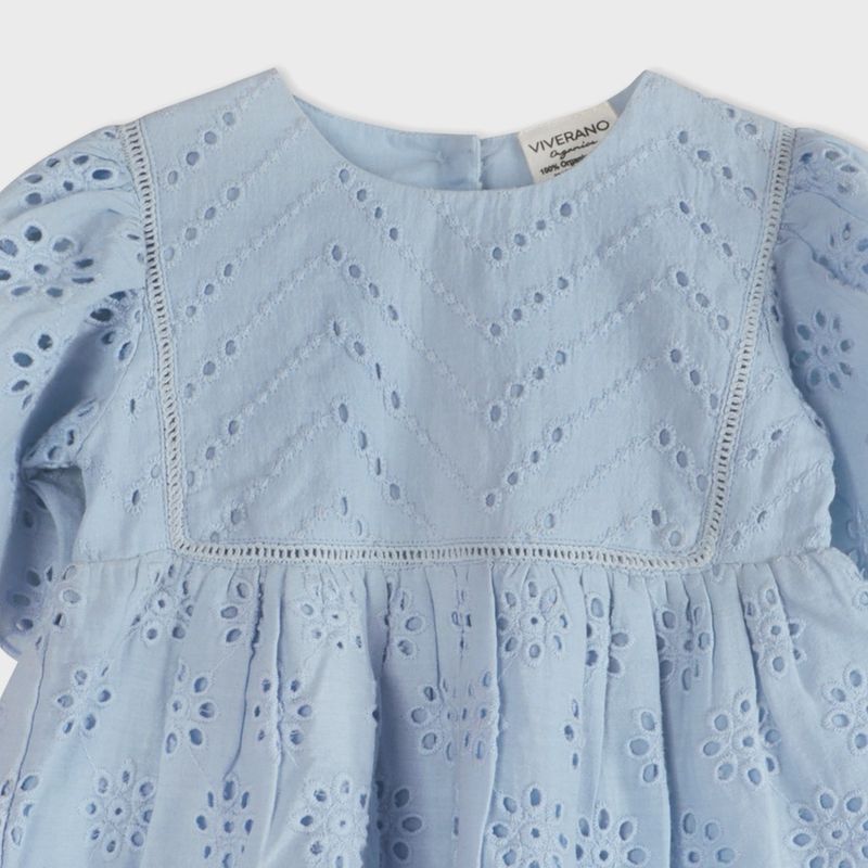 Milos Schiffli Baby Dress + Bloomer (Organic) | Powdered Blue