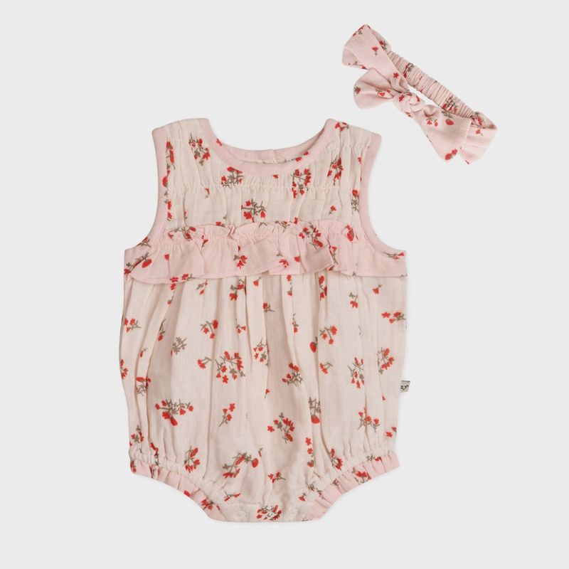 Noor Floral Baby Romper + Headband (Organic) | Tea Rose