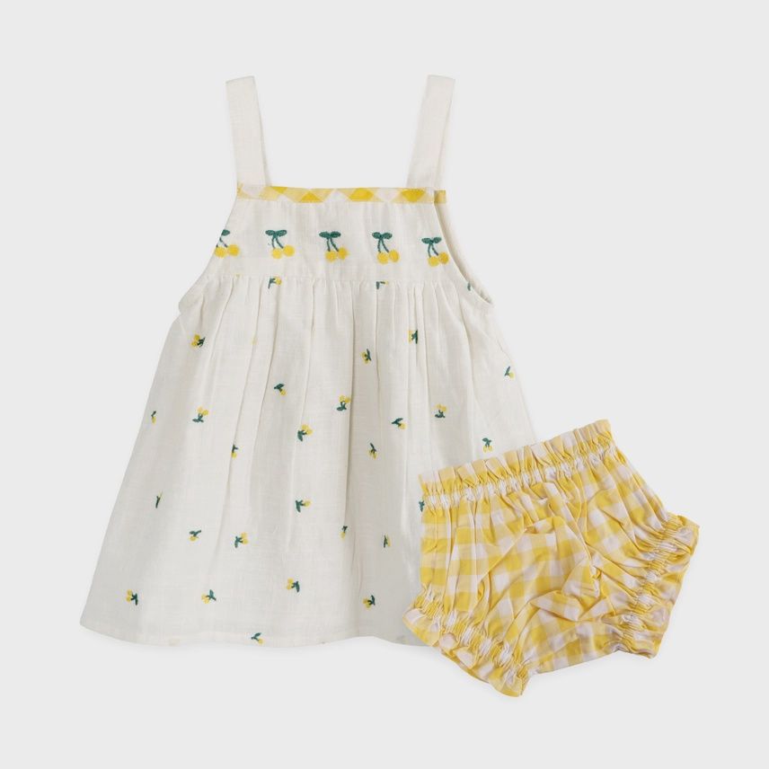 Lulu Embroidered Baby Dress + Bloomer (Organic)