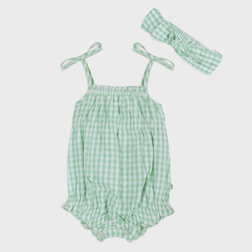 Lola Gingham Baby Romper + Headband (Organic)