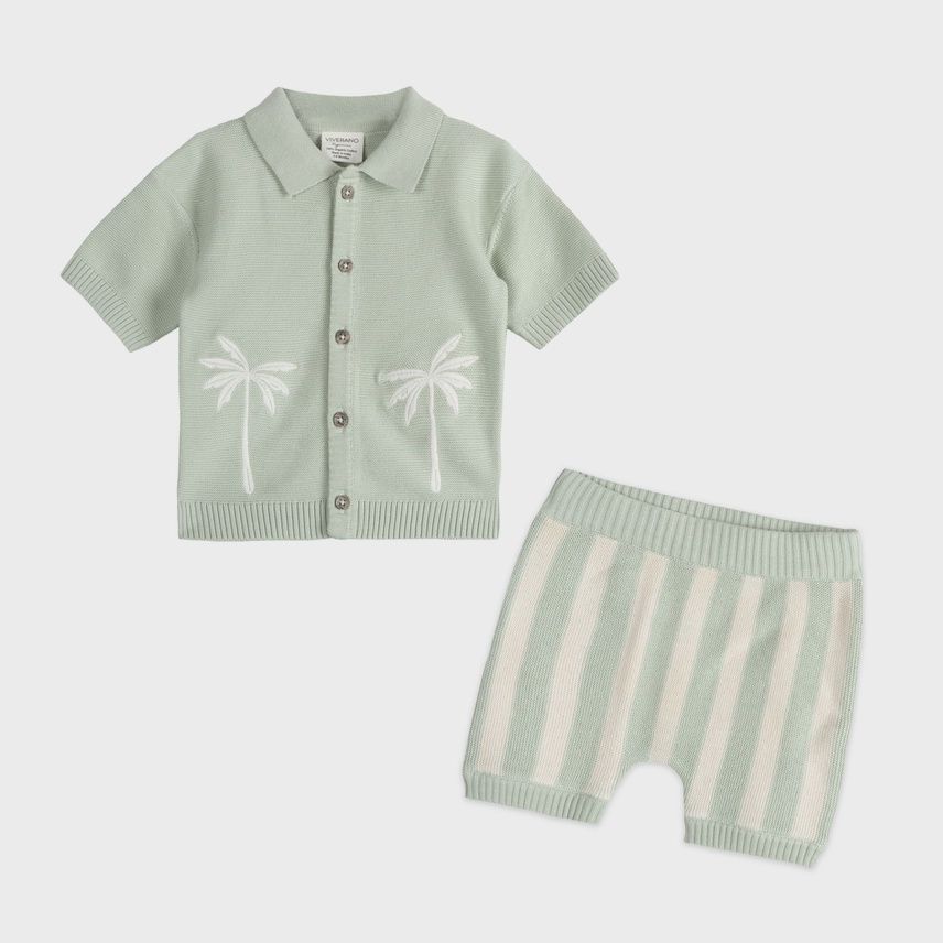 Palm Trees Embroidered Shirt &amp; Shorts Set (Organic)