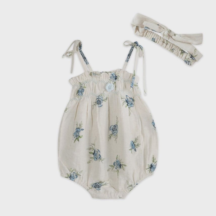 Anais Floral Baby Romper + Headband (Linen Blend)