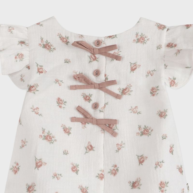 Tea Rose Floral Ruffle Sleeve Baby Top + Bloomer (Organic)