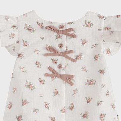 Tea Rose Floral Ruffle Sleeve Baby Top + Bloomer (Organic)