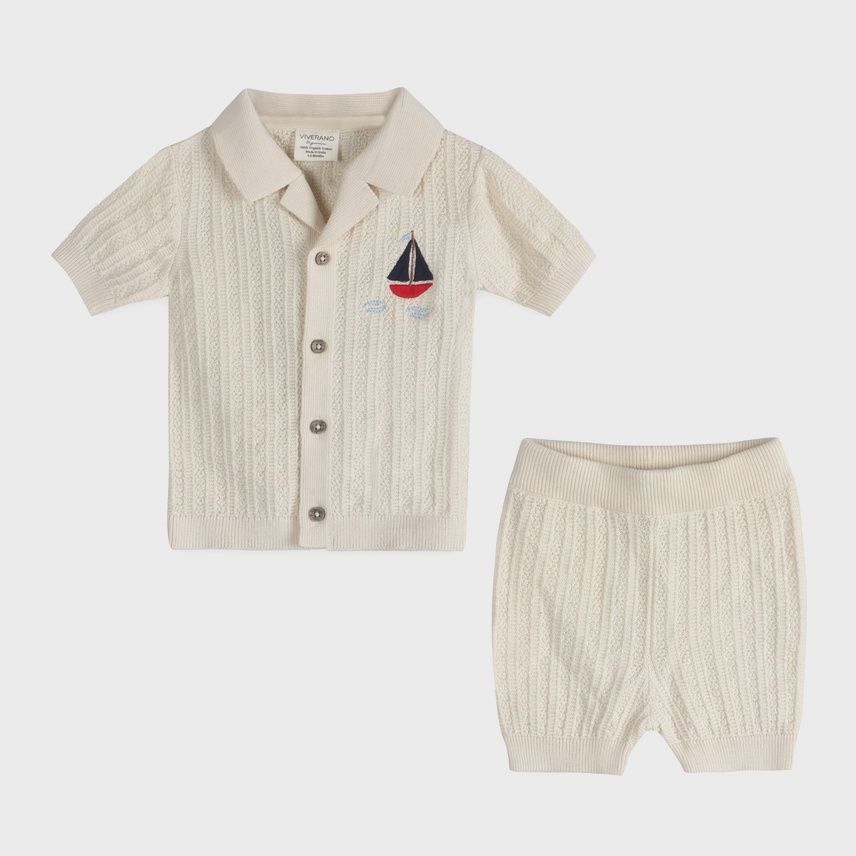 Sailboat Embroidered Shirt &amp; Shorts SET (Organic)