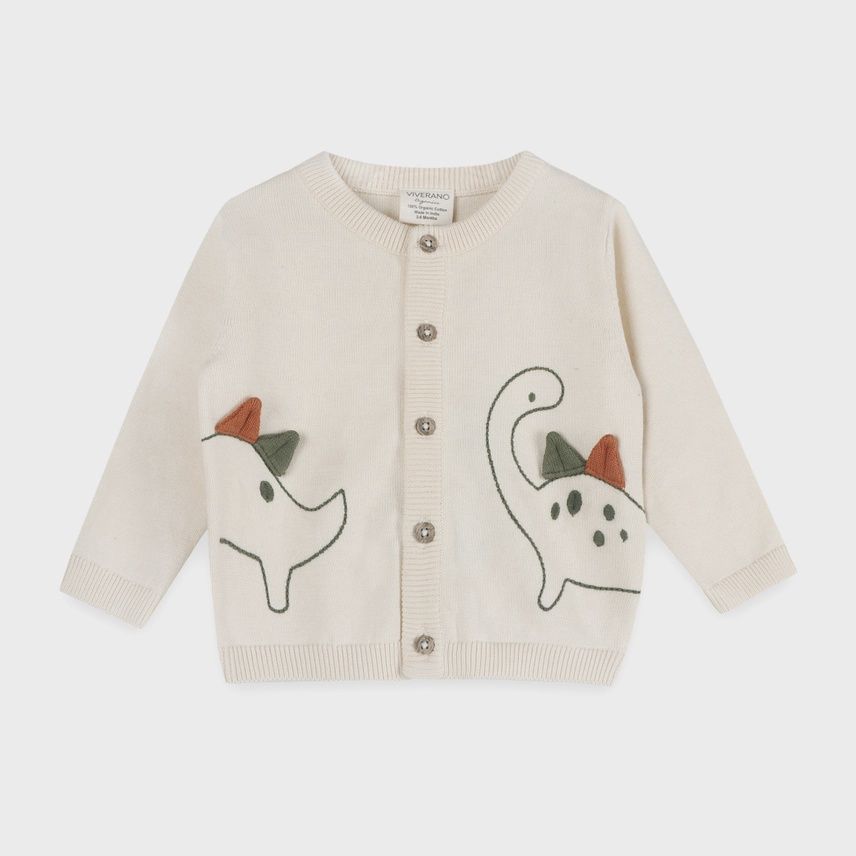 Dino 3D Embroidered Baby Knit Cardigan (Organic Cotton)
