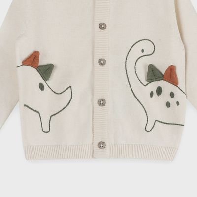 Dino 3D Embroidered Baby Knit Cardigan (Organic Cotton)