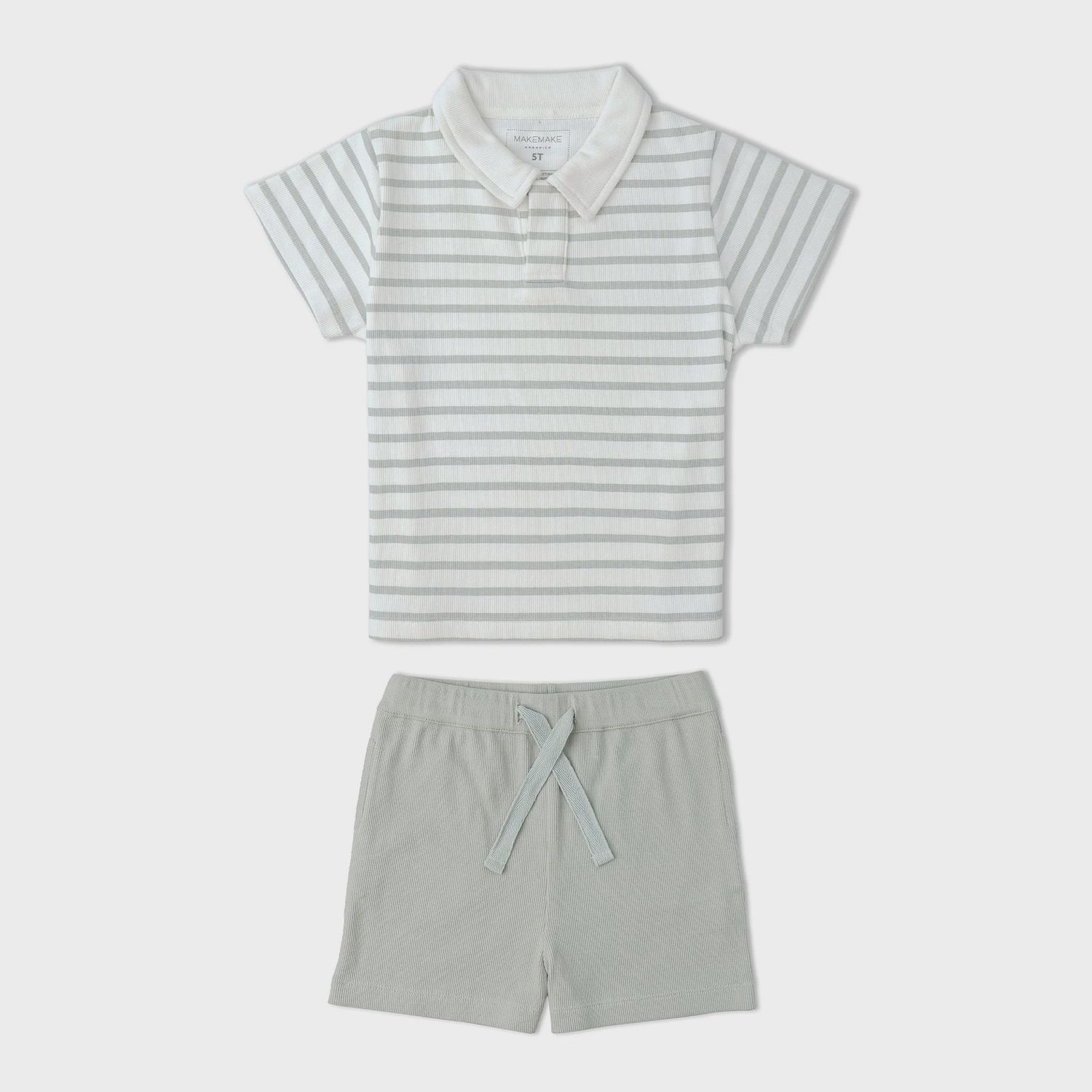Organic Collar Tee &amp; Shorts Set | Fog Stripes