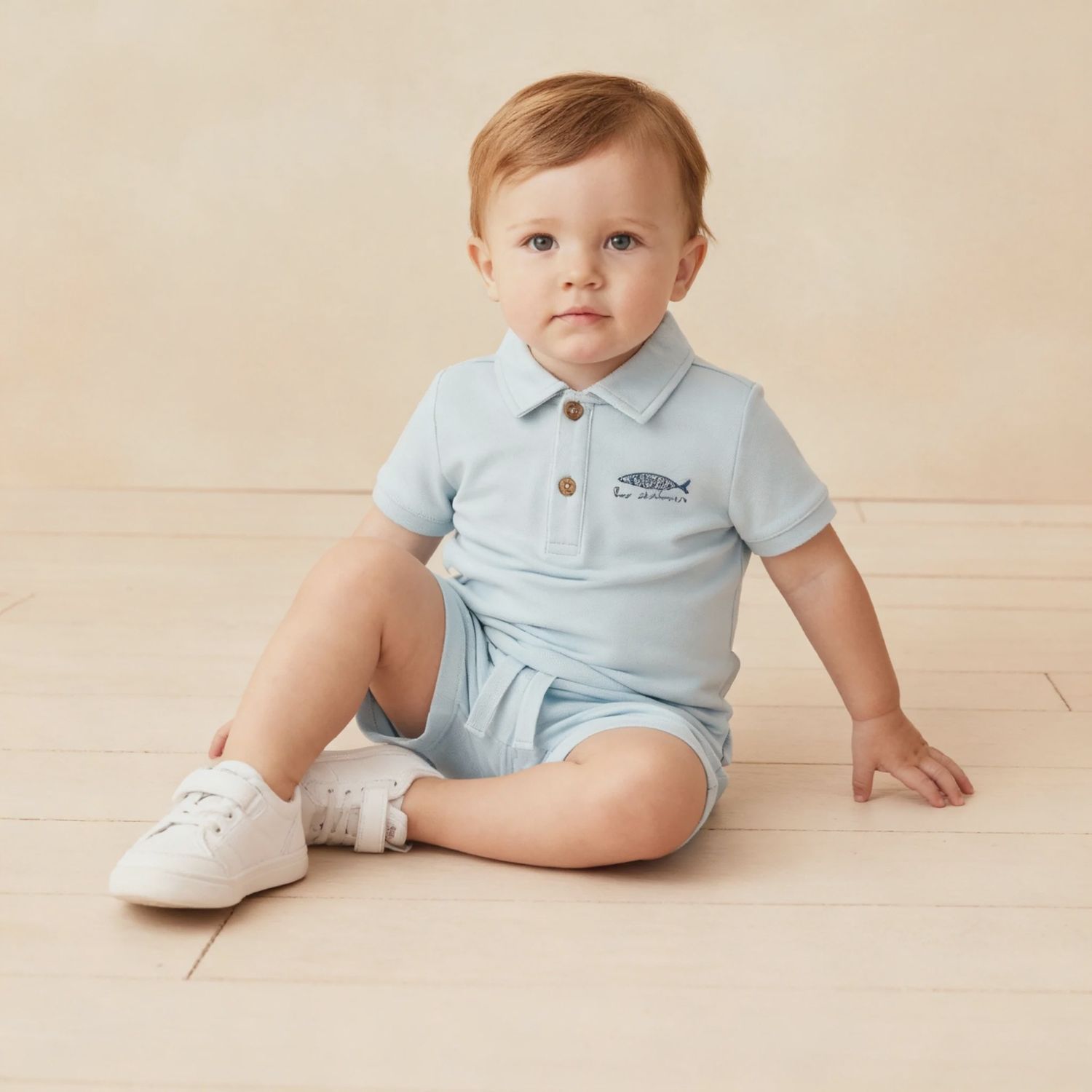 Organic Polo Shirt &amp; Shorts Set | Light Blue