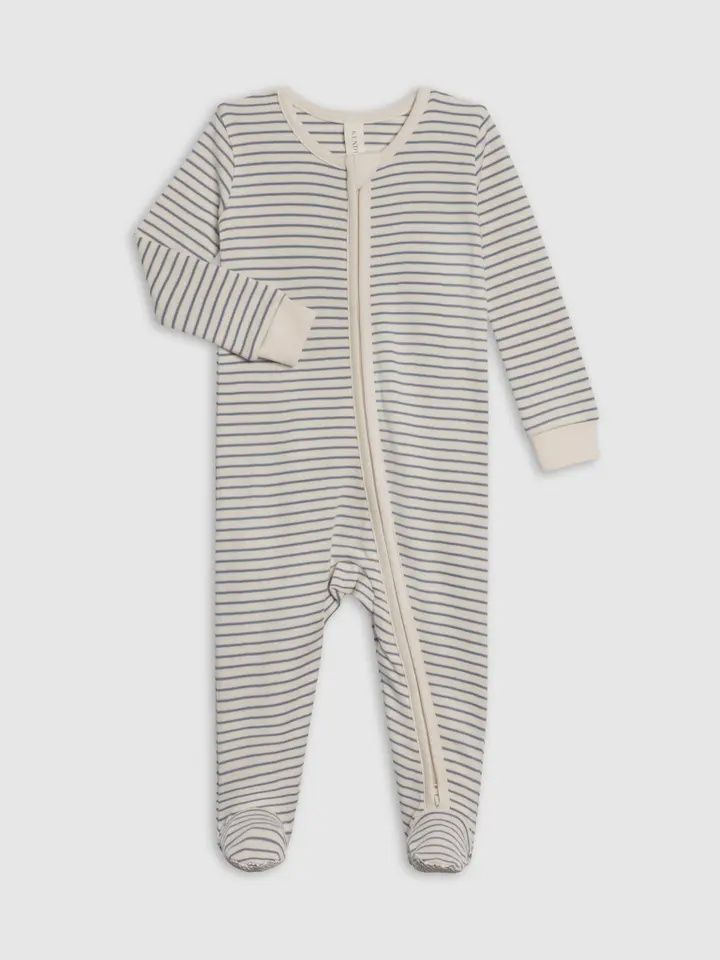 Peyton Zipper Sleeper | Bay Stripe - Ivory+Sea
